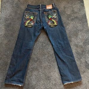 Ed hardy embezzled snake denim jeans